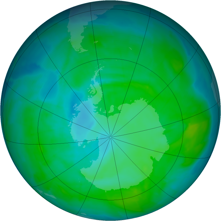Antarctic ozone map for 06 January 2015